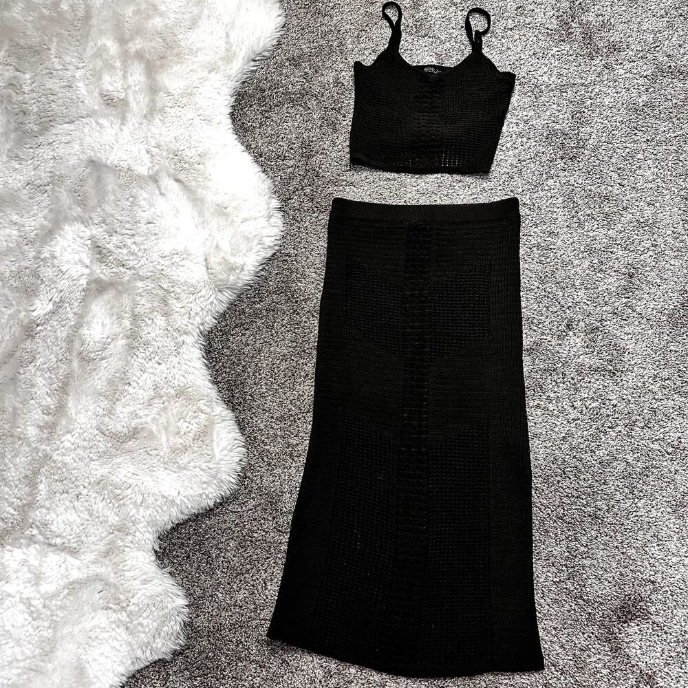 Rachel Zoe Dark Olive Green Crop Tank and Midi Skirt Set Size Small